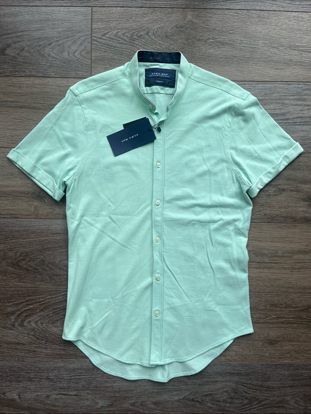 Zara Mint Green Short Sleeve Button-Down Shirt
